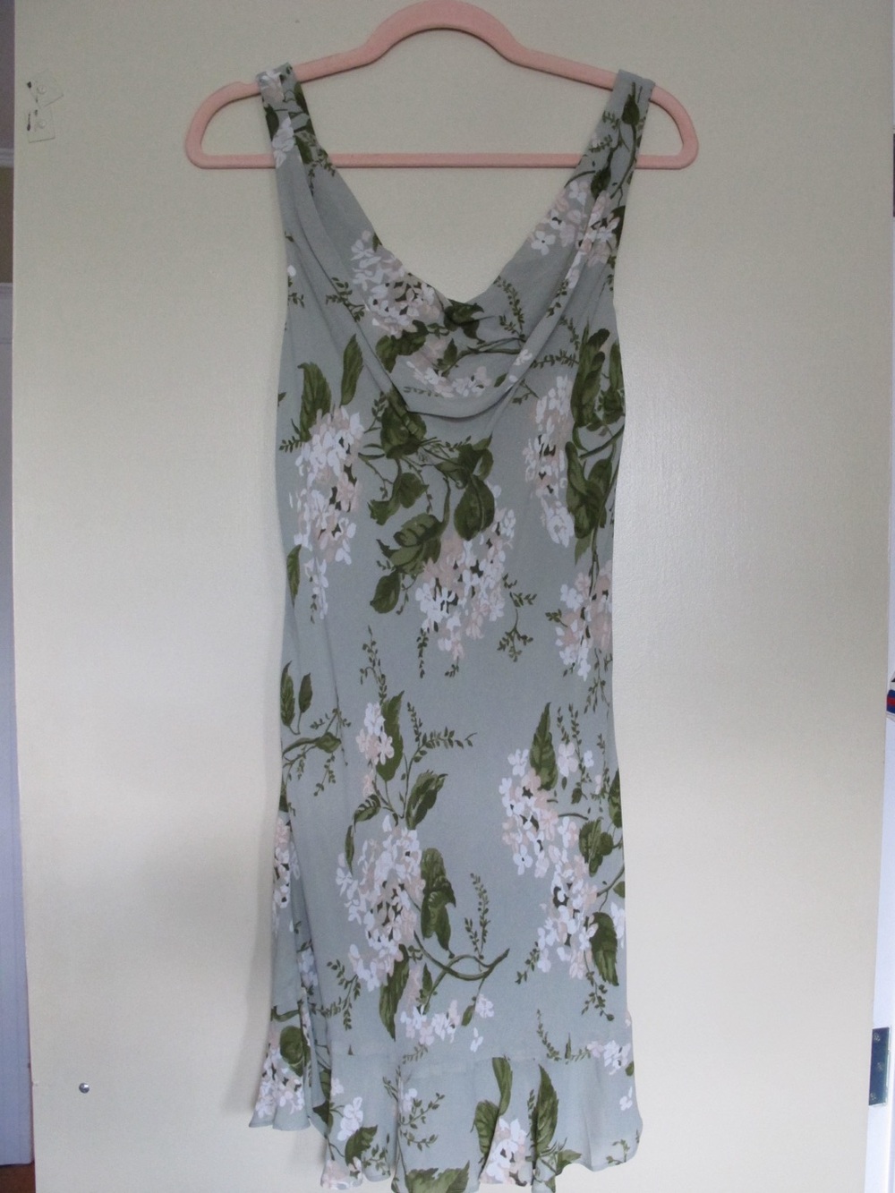 Reformation Sage Green Floral V-Neck Slip Dress